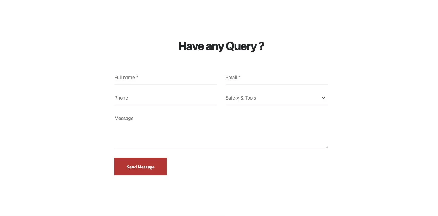 Integrated enquiry form with fields for name, email, phone, product interest and message.