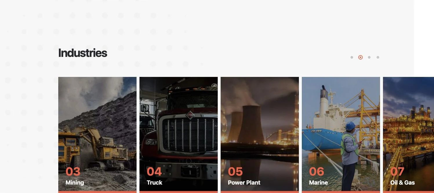Integrated industry carousel with photography for mining, trucks, power plants, marine and oil and gas.