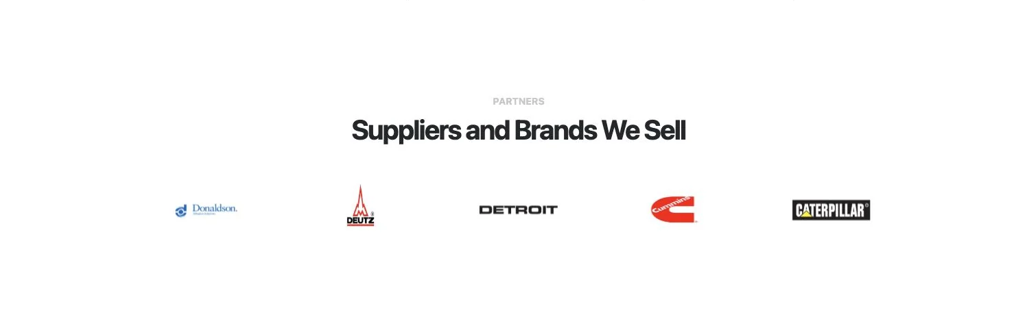 Supplier logo strip on the Integrated website, including Donaldson, Deutz, Detroit, Cummins and Caterpillar.